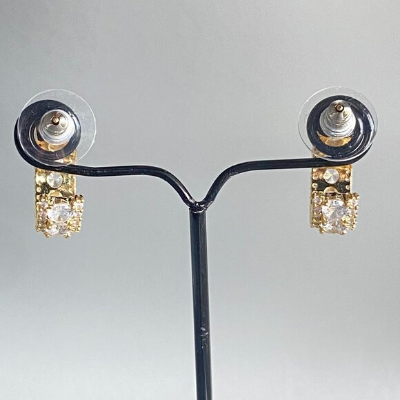 FAC Gold Tone Cubic Zirconia Huggie Hoop Earrings NWT - Picture 5 of 10